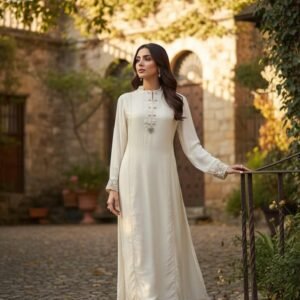 Mul Chanderi Handwork A-Line 3PC Set