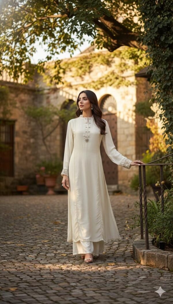 Mul Chanderi Handwork A-Line 3PC Set