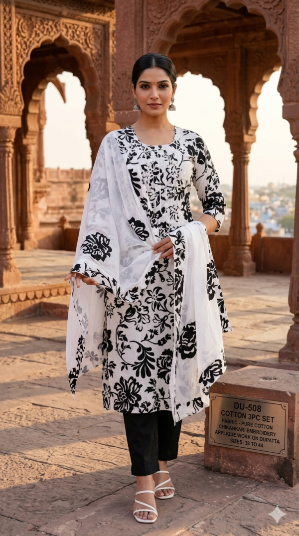 Pure Cotton 3pc Set with Chikankari Embroidery