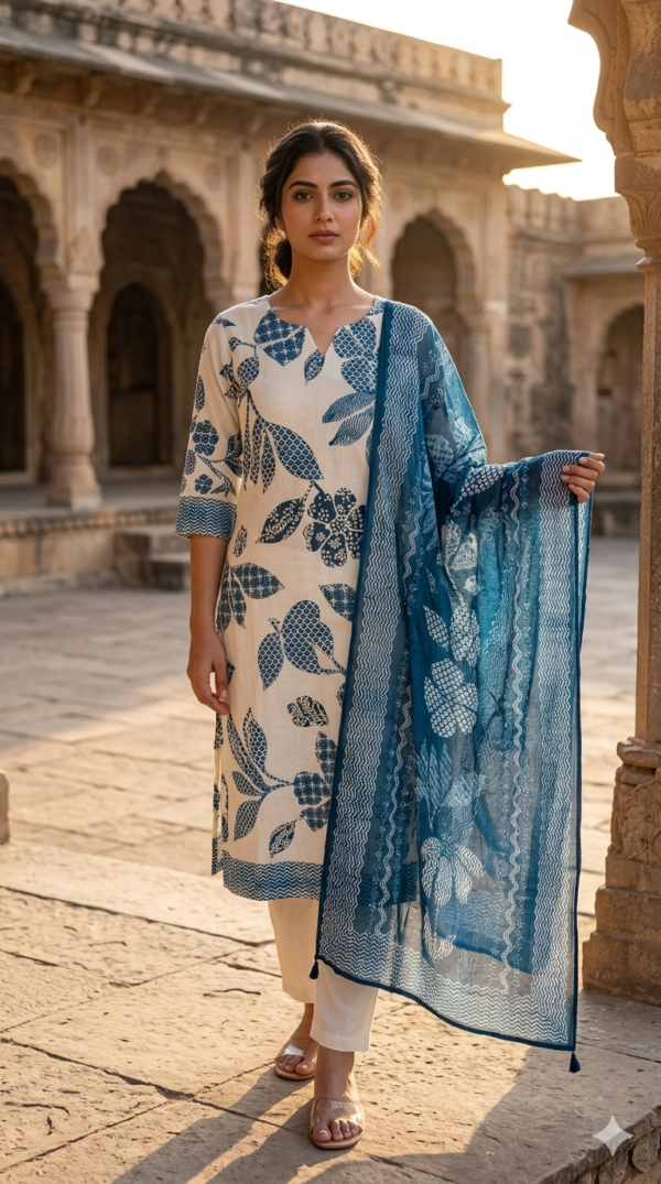 Handwork Cotton 3PC Set with Digital Dupatta