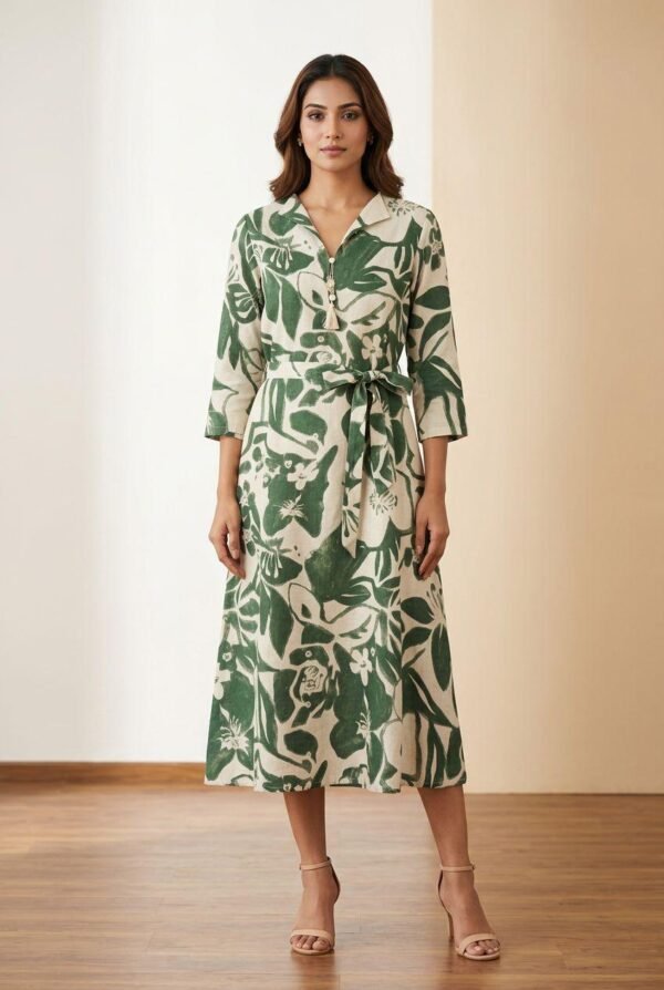 Cotton Flex Midi Gown with Belt