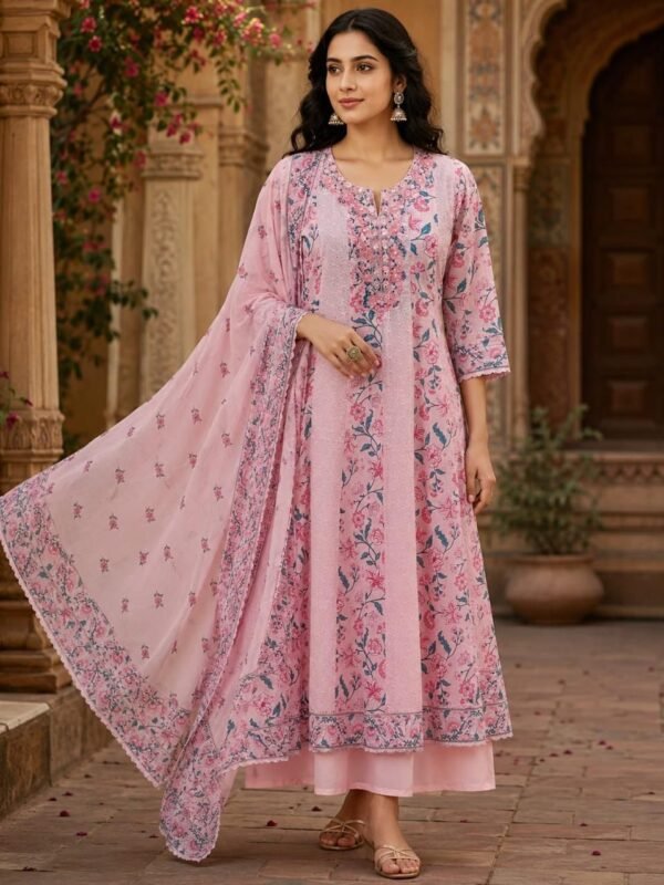 Chikankari Cotton Anarkali 3PC Set