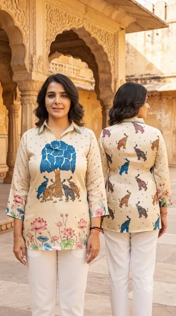 Classic Natural Crepe Handwork Tunic