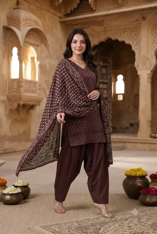 Traditional Farsi Cotton 3PC Set with Bandhej Dupatta