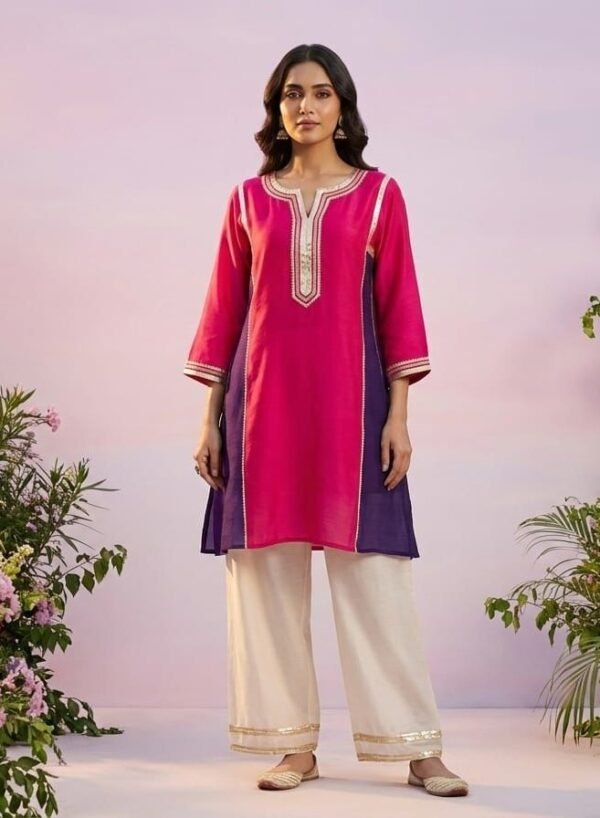Celebrity-Inspired Mul Chanderi Gota Work Co-Ord Set