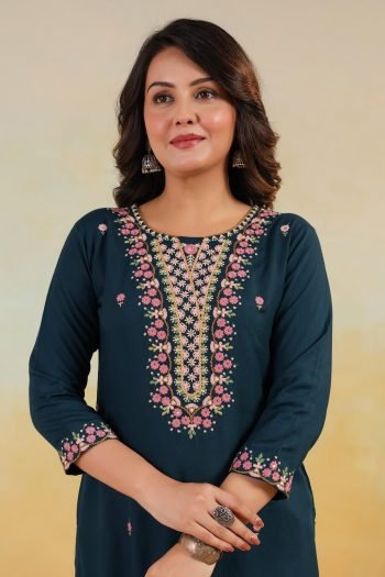 Floral Embroidered Rayon Kurta