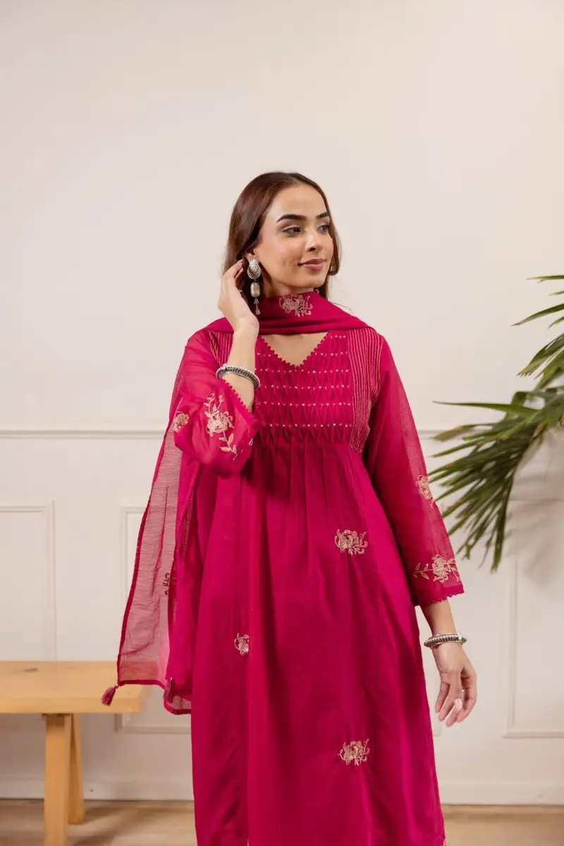 Embroidered Suit Set with Crochet Lace Embroidered Suit Set with Crochet Lace